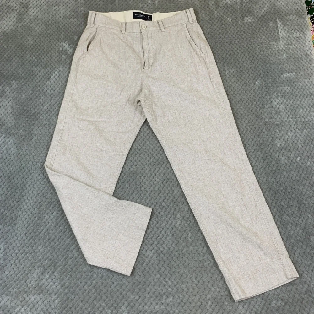 Abercrombie Fitch Athletic Loose Pants Mens 28x30 Beige Linen Cotton Blend